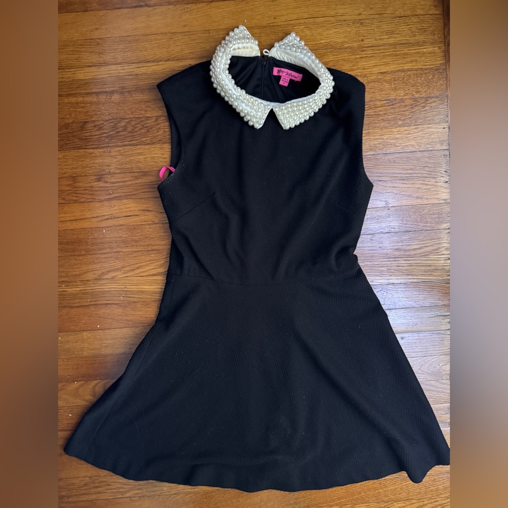 Betsey Johnson Black Mini A-Line Dress with Pearl Collar